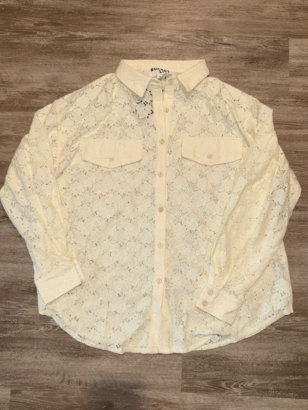 BUCKETLIST Cream Lace Button Front Top